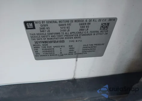 2015 Cadillac Srx Luxury Collection from USA, damaged, VIN 3GYFNBE38FS541805